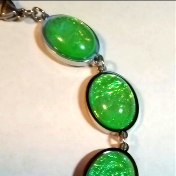 Simulated Green Opal Cabochon Stainless Steel Bracelet - Picture 3 of 5